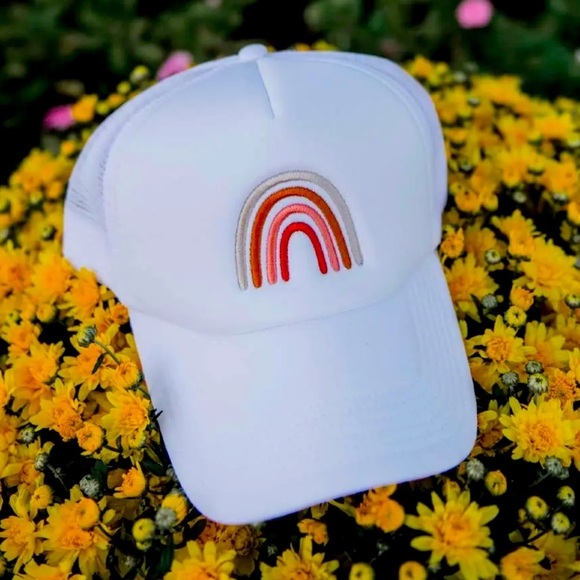 Accessories - Fall Rainbow White Trucker Cap